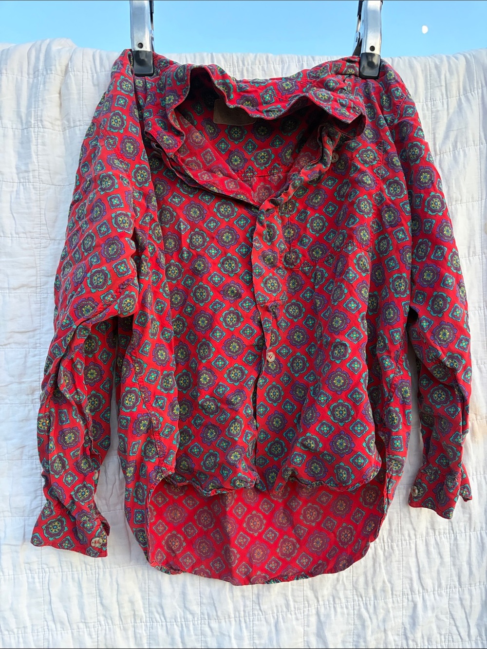 Men's Red Geometric Casual Button-Down Shirt